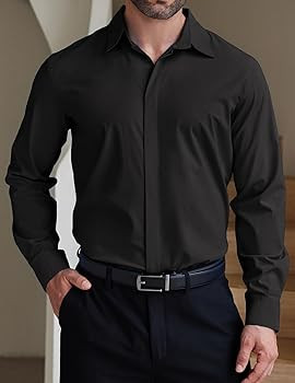 پیراهن مشکی دکمه مخفی