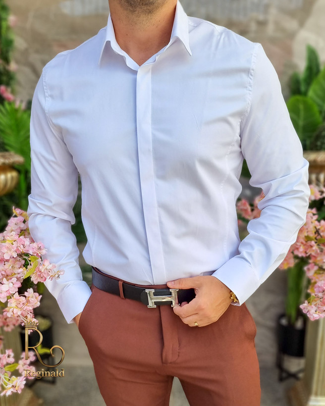 پیراهن دکمه مخفی سفید