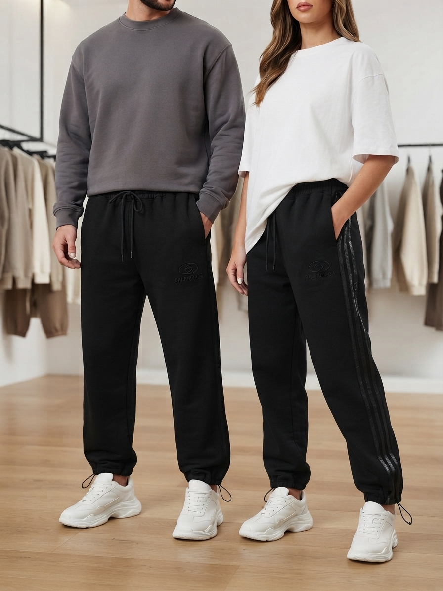 شلوار جاگر نیم بگ دمپا گتر بغل نوار سه خط مشکی بالنسیاگا (BALENCIAGA) / اسپرت مردانه و زنانه