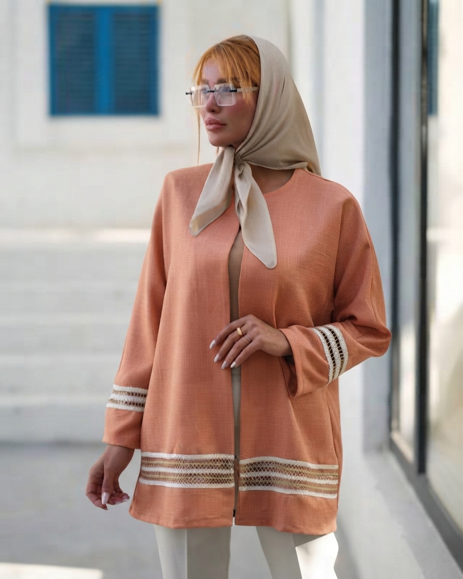مانتو مجلسی لمه نوار کنفی رنگ پاستیلی زنانه